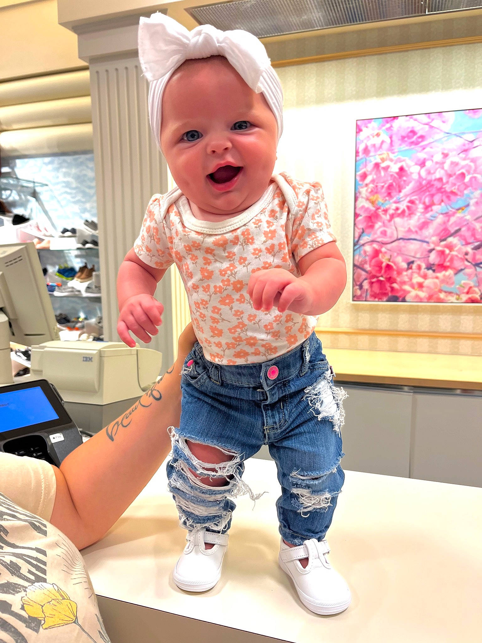 Hadleigh is registered to the contest to win money with this photo: baby, baby_toddler_clothing, child, cool, electric_blue, fun, happy, human_leg, knee, magenta, pattern, person, pink, shorts, sleeve, smile, sneakers, standing, t_shirt, thigh