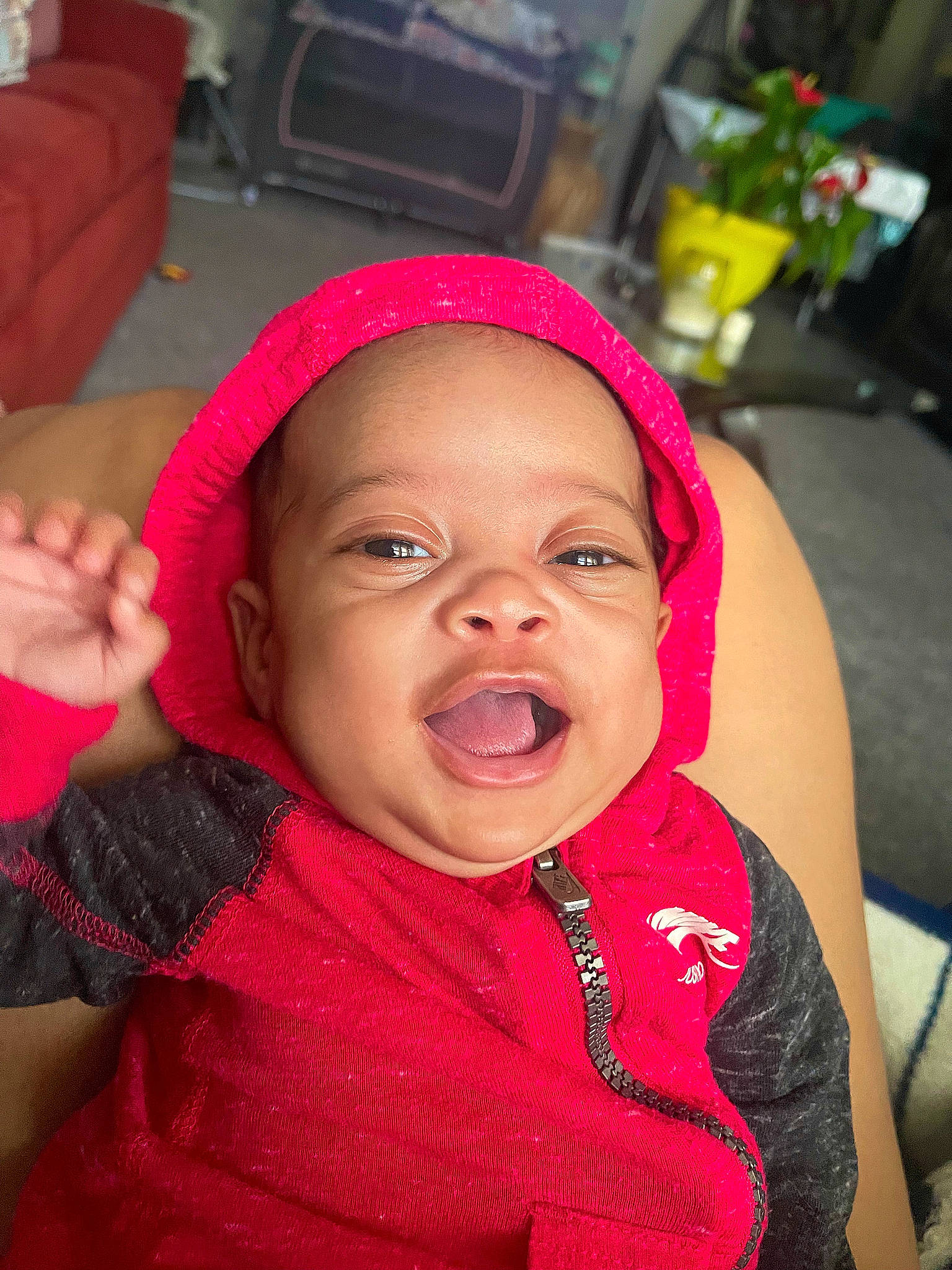 Calliopé joined the competition — help win amazing prizes! baby, baby_toddler_clothing, cheek, child, comfort, eyebrow, face, finger, fun, gesture, happy, lip, magenta, mouth, nose, person, pink, skin, smile, thumb