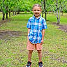 Memphis joined the competition — help win amazing prizes! child, boy, smiling, standing, outdoor, greenery, trees, grass, plaid_shirt, shorts, sneakers, nature, park, casual_clothing, portrait, happy, summer, daylight, young, person