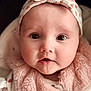 baby, infant, face, headband, pink, fur, clothing, cute, eyes, portrait, closeup, child, adorable, soft, warm, expression, newborn, person, young, fashion