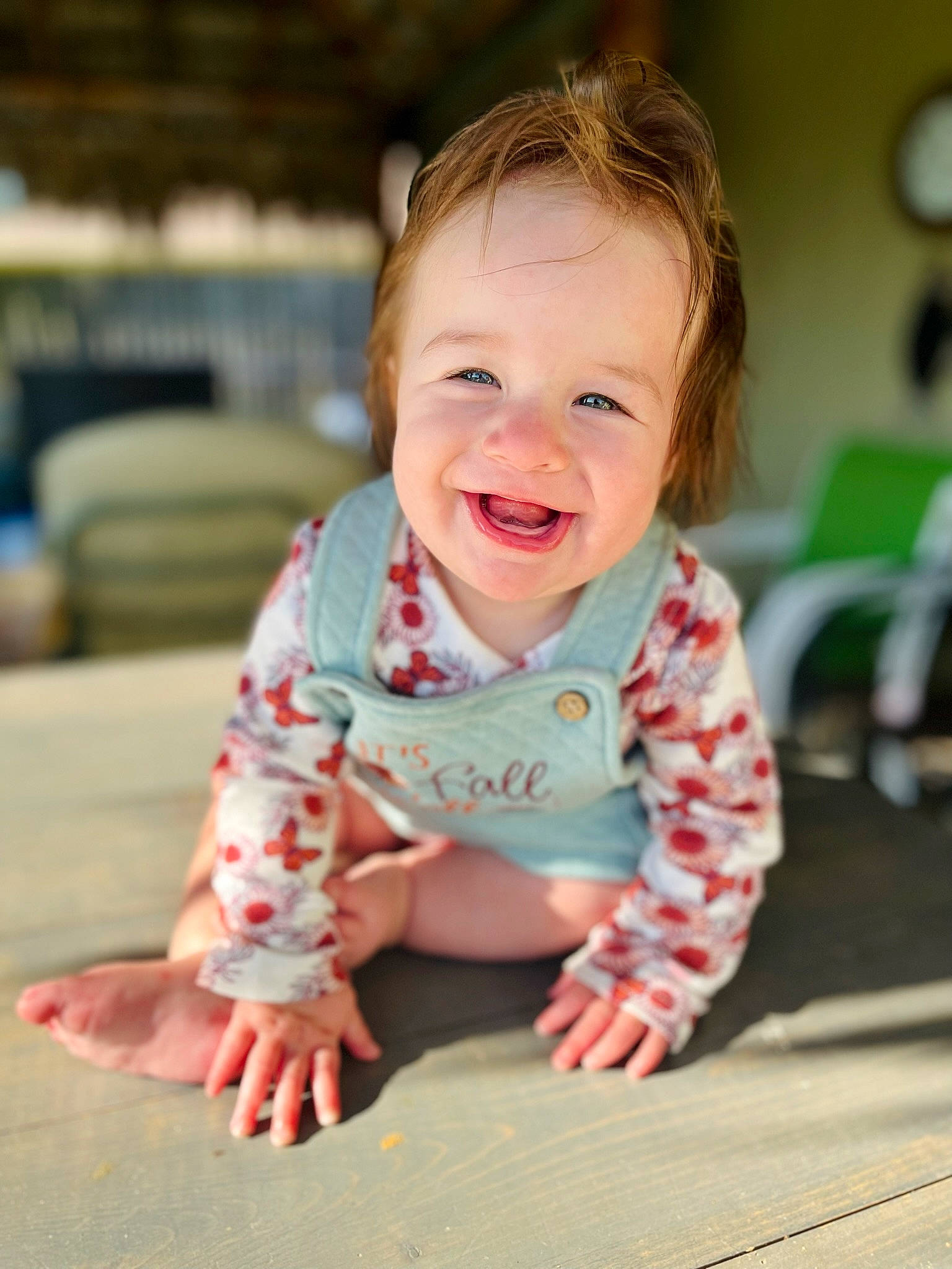 Allison is registered to the contest to win money with this photo: baby, baby_toddler_clothing, cheek, crawling, dress, eye, finger, flash_photography, floor, flooring, fun, grass, hair, happy, head, joy, leisure, person, skin, sleeve