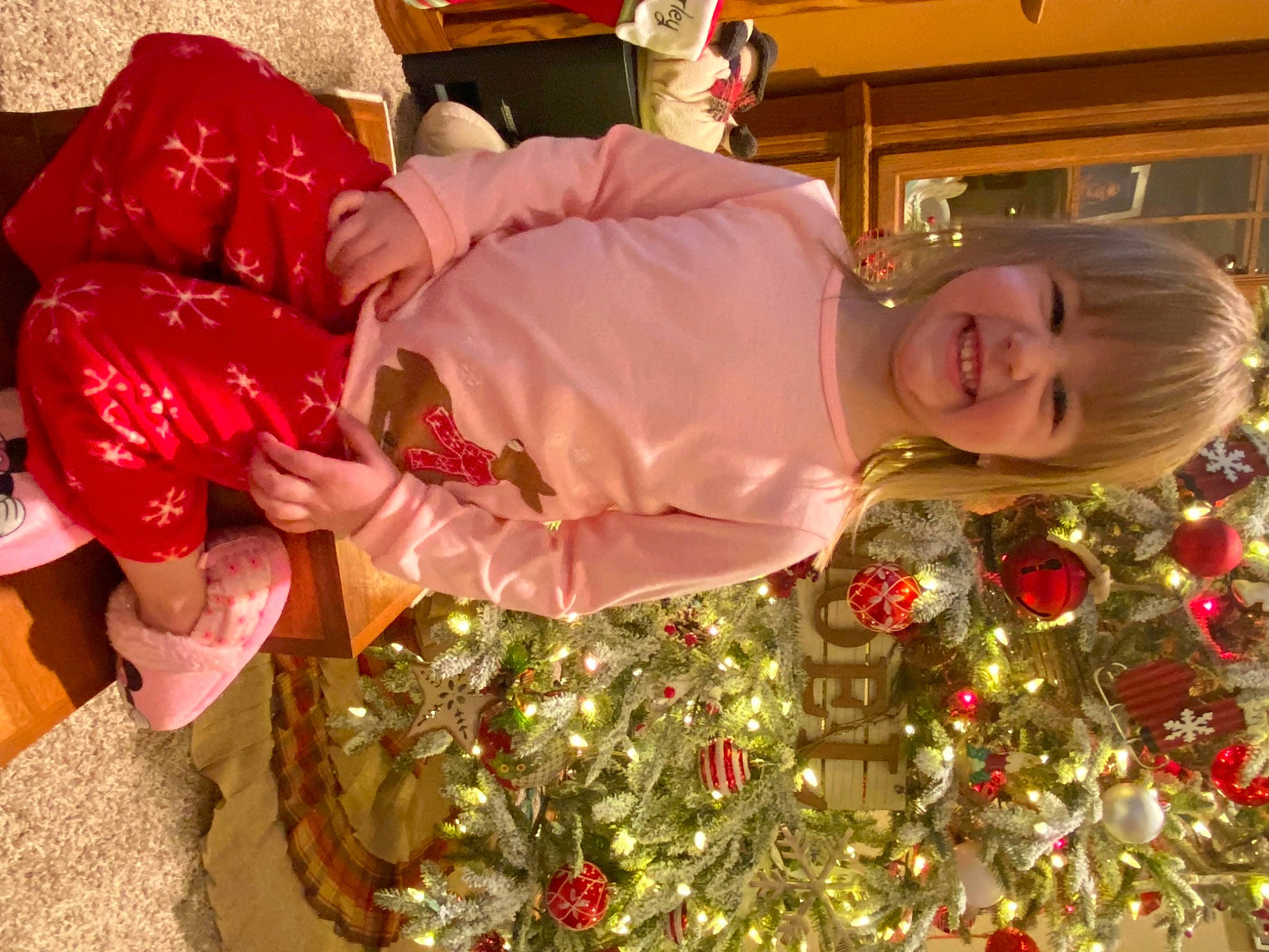 Khloey is registered to the contest to win money with this photo: child, christmas, christmas_decoration, christmas_eve, christmas_ornament, christmas_tree, event, fun, happy, holiday, holiday_ornament, interior_design, joy, ornament, person, plastic_bag, room, sleeve, smile, toddler