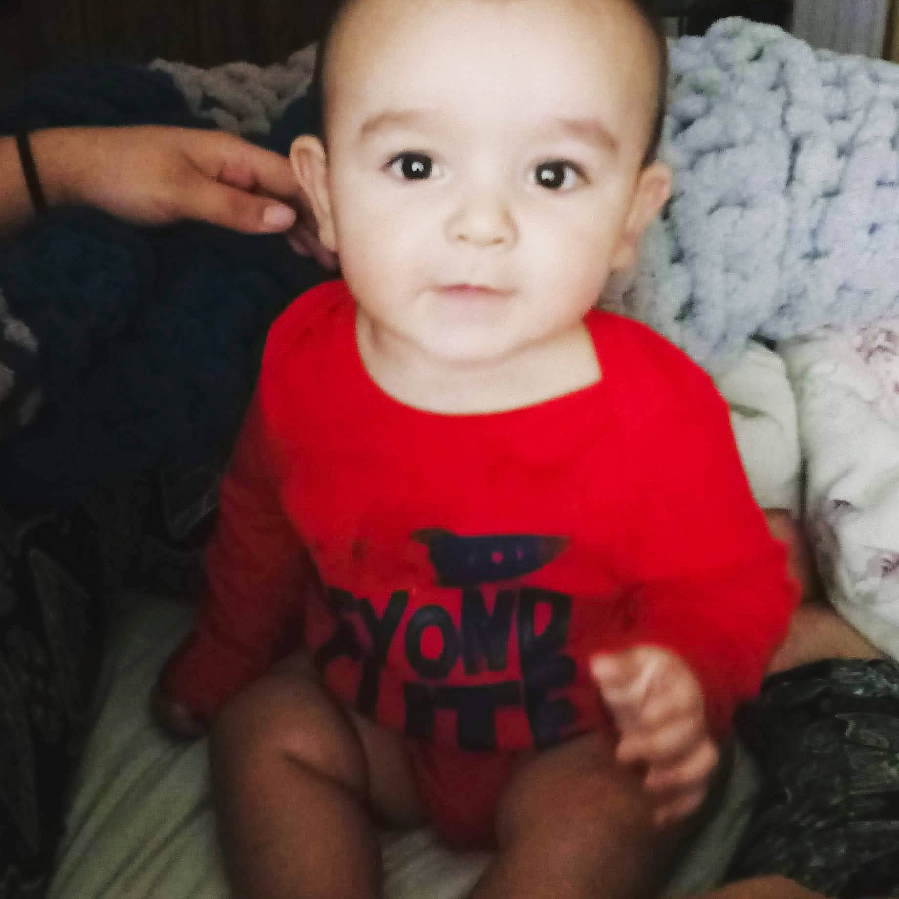 Evander joined the competition — help win amazing prizes! baby, beauty, cheek, child, chin, cool, eye, eyebrow, face, facial_expression, forehead, head, iris, lip, mouth, nose, person, skin, smile, t_shirt