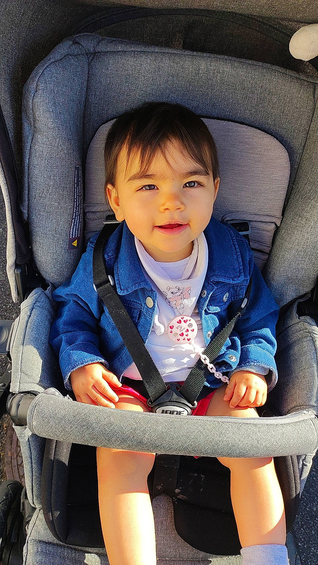 Lya participe au concours pour gagner de l'argent avec cette photo : auto_part, baby, baby_carriage, baby_products, baby_safety, baby_toddler_clothing, car_seat, carmine, chair, child, comfort, elbow, electric_blue, flash_photography, fun, head_restraint, lap, person, sitting, thigh