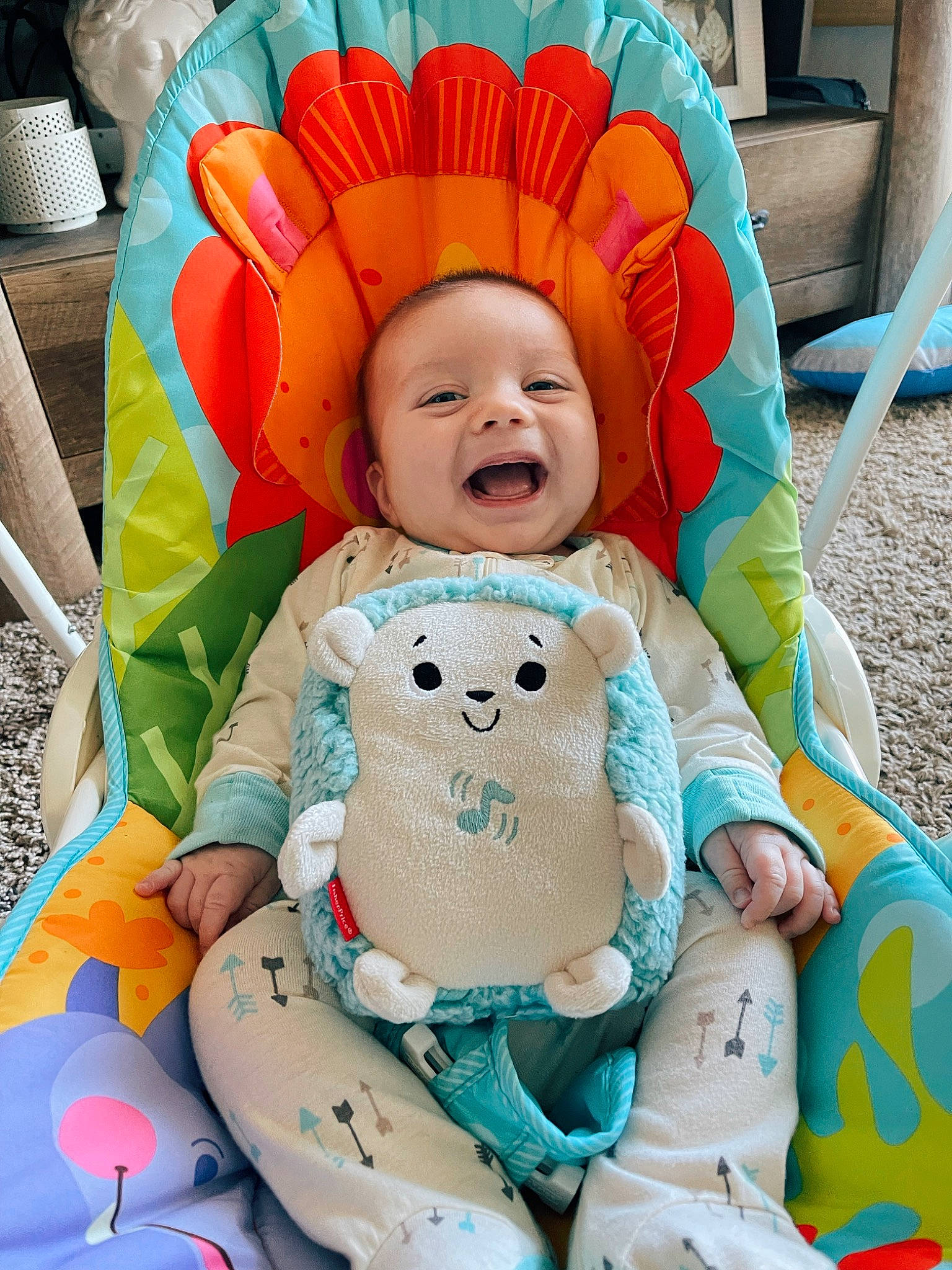 Ford joined the competition — help win amazing prizes! baby, baby_products, baby_toddler_clothing, blue, chair, cheek, child, comfort, event, fun, grass, happy, head, linens, orange, peach, person, sitting, skin, smile