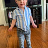 Ikaris is registered to the contest to win money with this photo: blonde_hair, bookshelf, boy, casual_clothing, child, curious, dvds, furniture, home, indoor, jeans, living_room, person, smiling, socks, standing, striped_shirt, television, toddler, wooden_floor