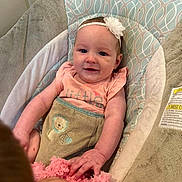 Aubrey is registered to the contest to win money with this photo: baby, infant, child, headband, flower, pink, toy, cushion, seat, clothing, smile, hand, indoor, person, cute, comfort, fabric, pattern, soft, portrait