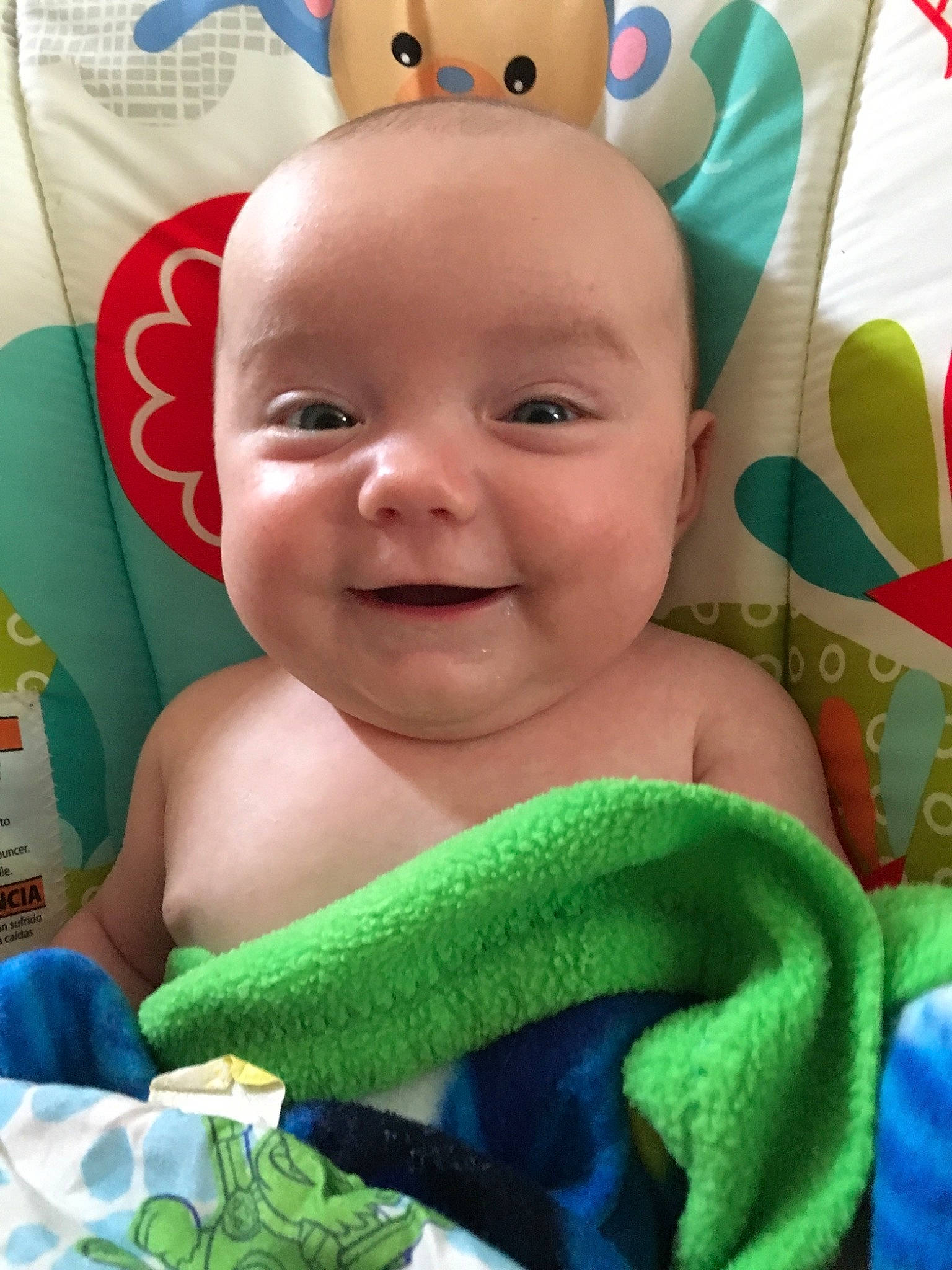 Roxanne joined the competition — help win amazing prizes! baby, cheek, child, eye, face, green, head, joy, linens, person, skin, smile, textile, toddler, toy