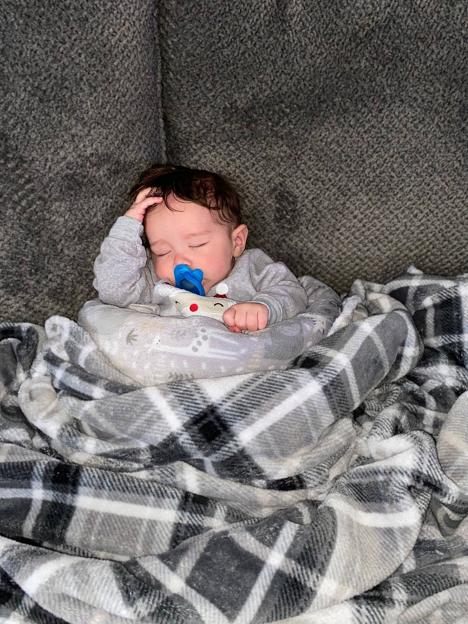 Keaton joined the competition — help win amazing prizes! baby, baby_products, baby_sleeping, baby_toddler_clothing, bedtime, child, comfort, flooring, head, linens, nap, pattern, person, plaid, room, sitting, sleep, sleeve, toddler, wood