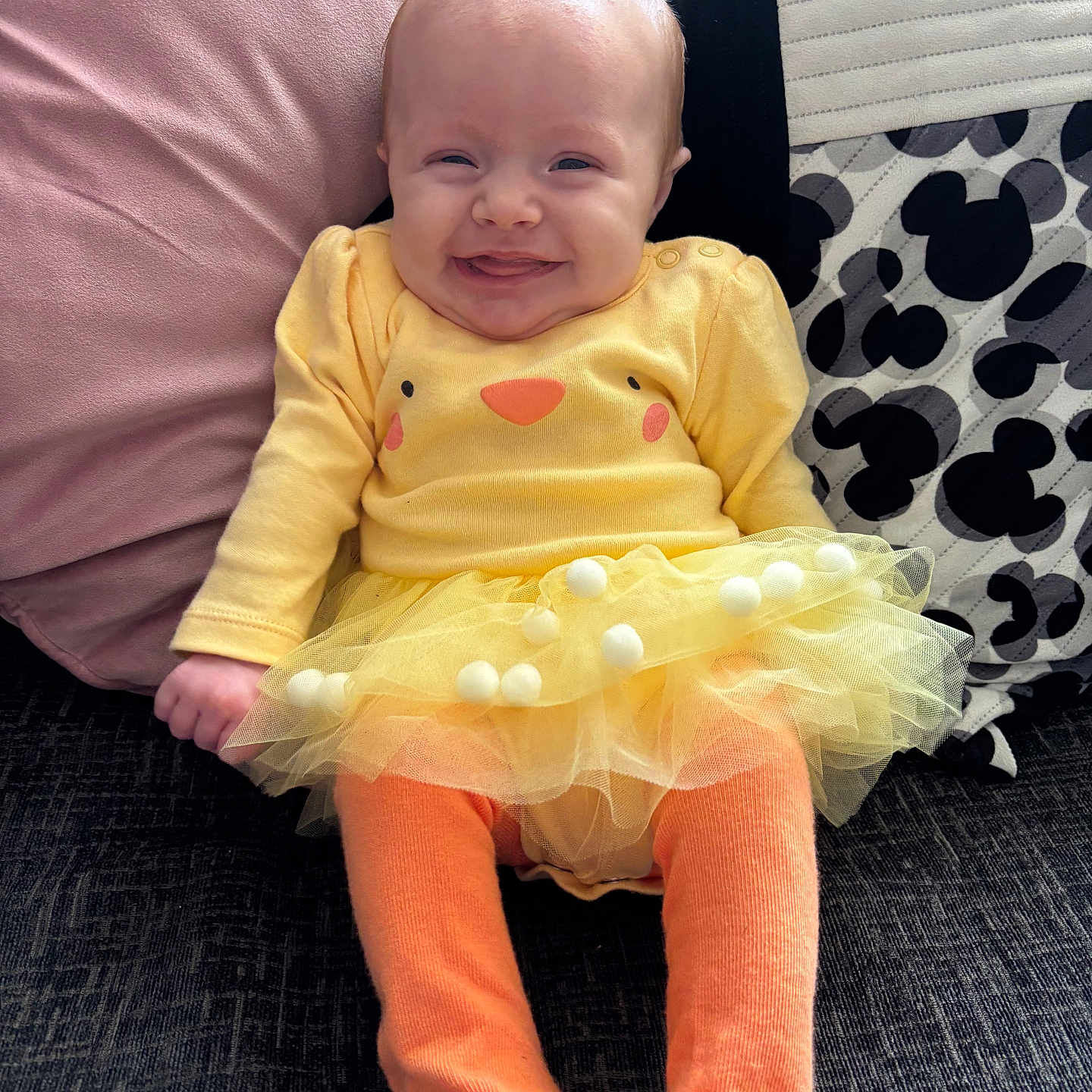 Nevaeh joined the competition — help win amazing prizes! baby, bodypart, clothing, couch, cushion, dress, face, finger, furniture, hand, happy, head, homedecor, newborn, pants, person, photography, portrait, sitting, smile