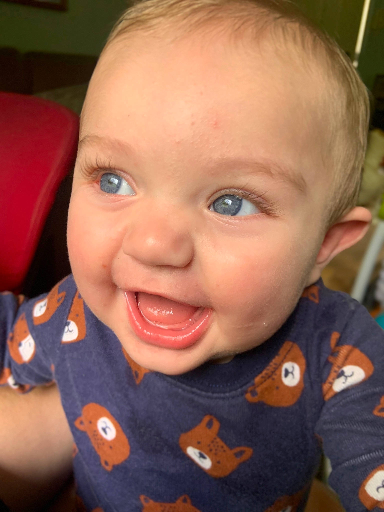 Kaysen is registered to the contest to win money with this photo: baby, baby_toddler_clothing, cheek, ear, eyebrow, eyelash, forehead, fun, happy, iris, jaw, joy, lip, mouth, neck, nose, person, skin, sleeve, smile