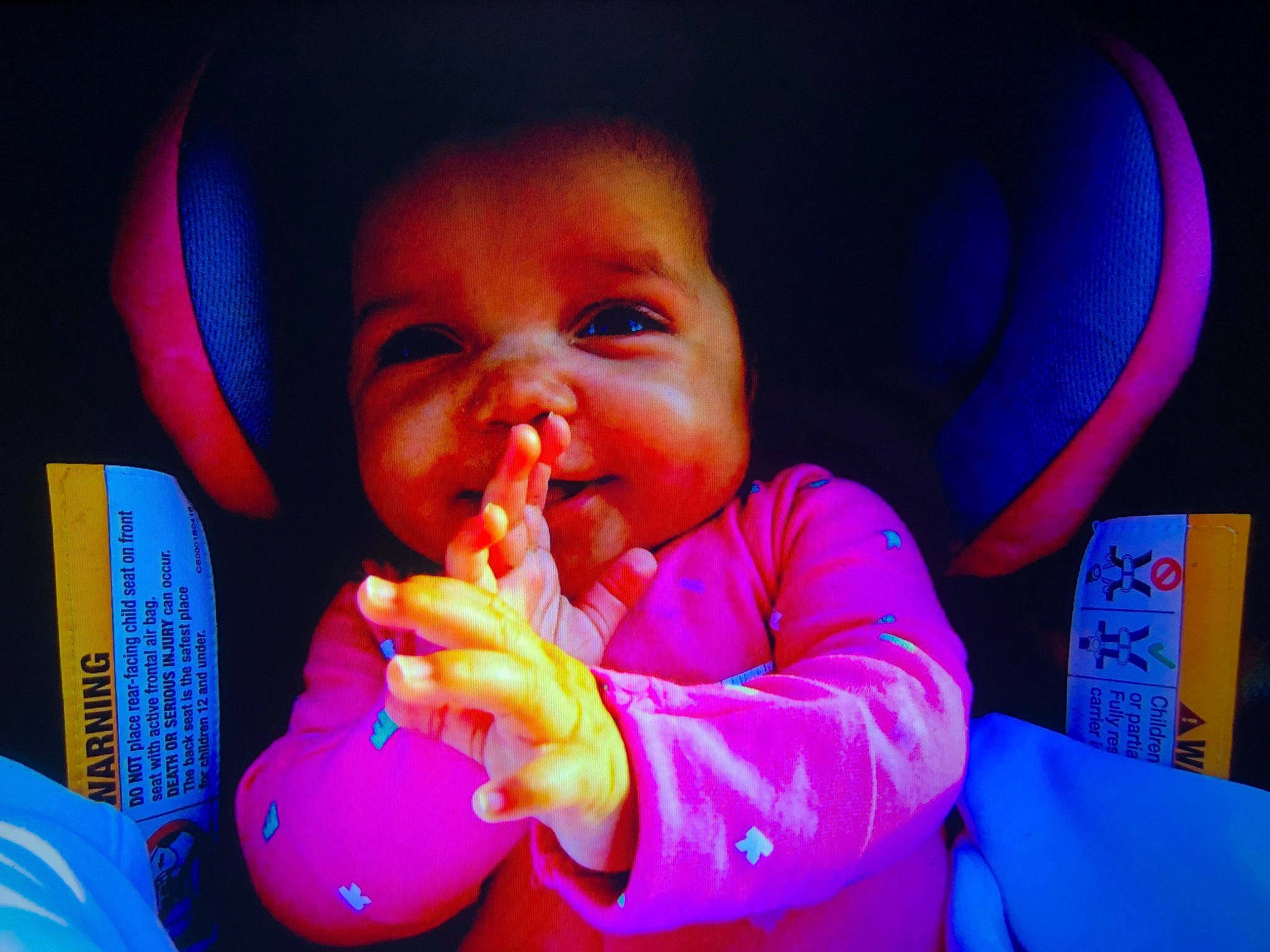 Amiyah Swindell joined the competition — help win amazing prizes! baby, child, ear, finger, fun, mouth, person, pink, smile, toddler
