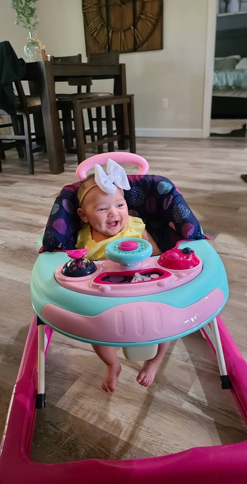Quinn joined the competition — help win amazing prizes! baby, baby_toddler_clothing, chair, comfort, event, fun, furniture, goggles, happy, hat, lap, leisure, magenta, person, pink, purple, recreation, smile, table, toddler