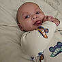 Grayson joined the competition — help win amazing prizes! baby, infant, child, tongue_out, white_blanket, sleepwear, car_pattern, cute, playful, hands_clasped, lying_down, soft_texture, indoors, portrait, smiling, cozy, closeup, young_child, happy, expression