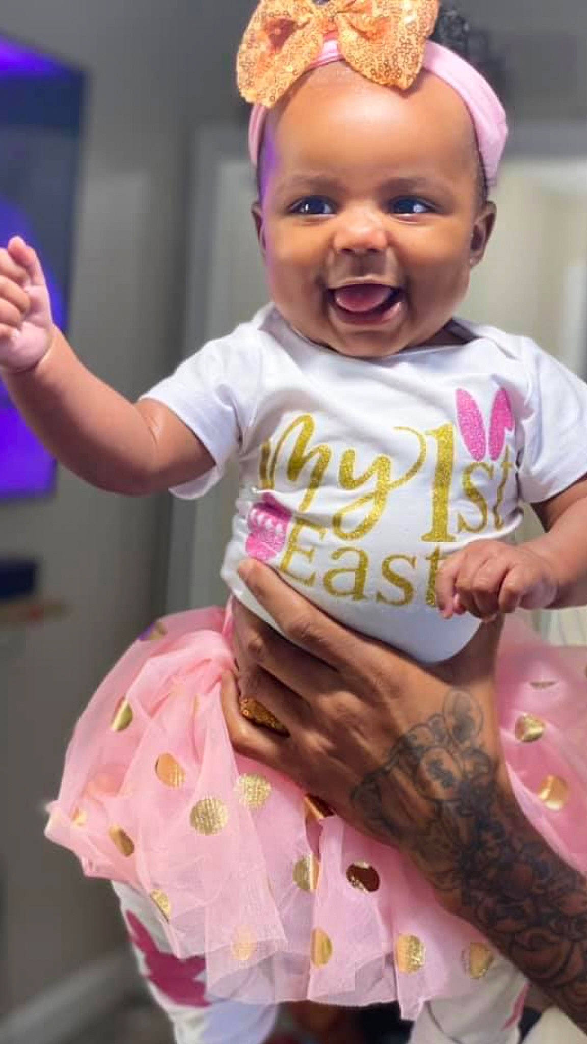 Riyah joined the competition — help win amazing prizes! baby, baby_toddler_clothing, cheek, child, facial_expression, finger, fun, gesture, hand, happy, hat, magenta, organ, person, pink, purple, skin, sleeve, smile, toddler