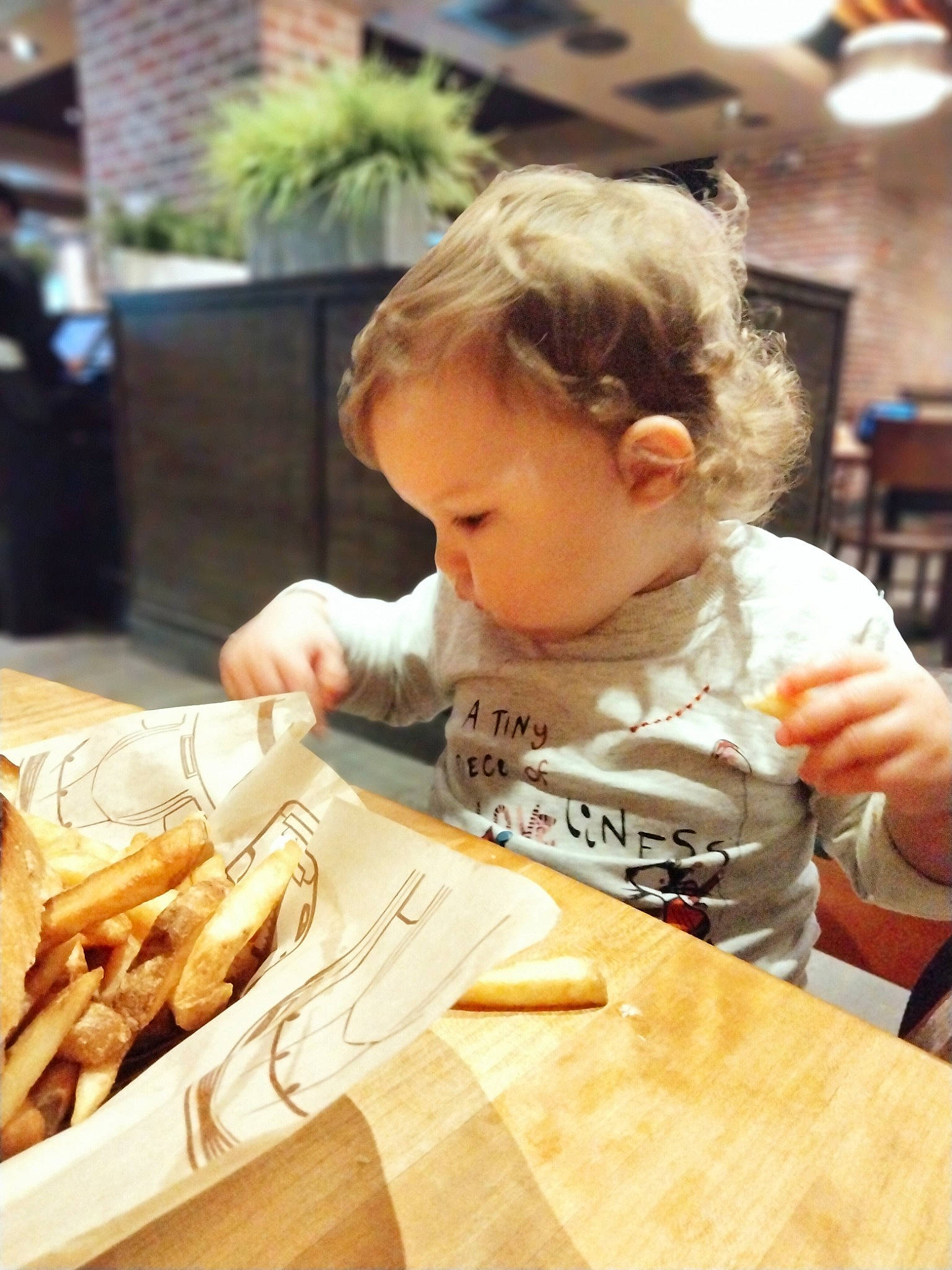 Lilly joined the competition — help win amazing prizes! baby, chair, comfort_food, cooking, cuisine, dish, finger_food, food, food_craving, french_fries, houseplant, ingredient, junk_food, person, plant, plate, sharing, table, tableware, toddler