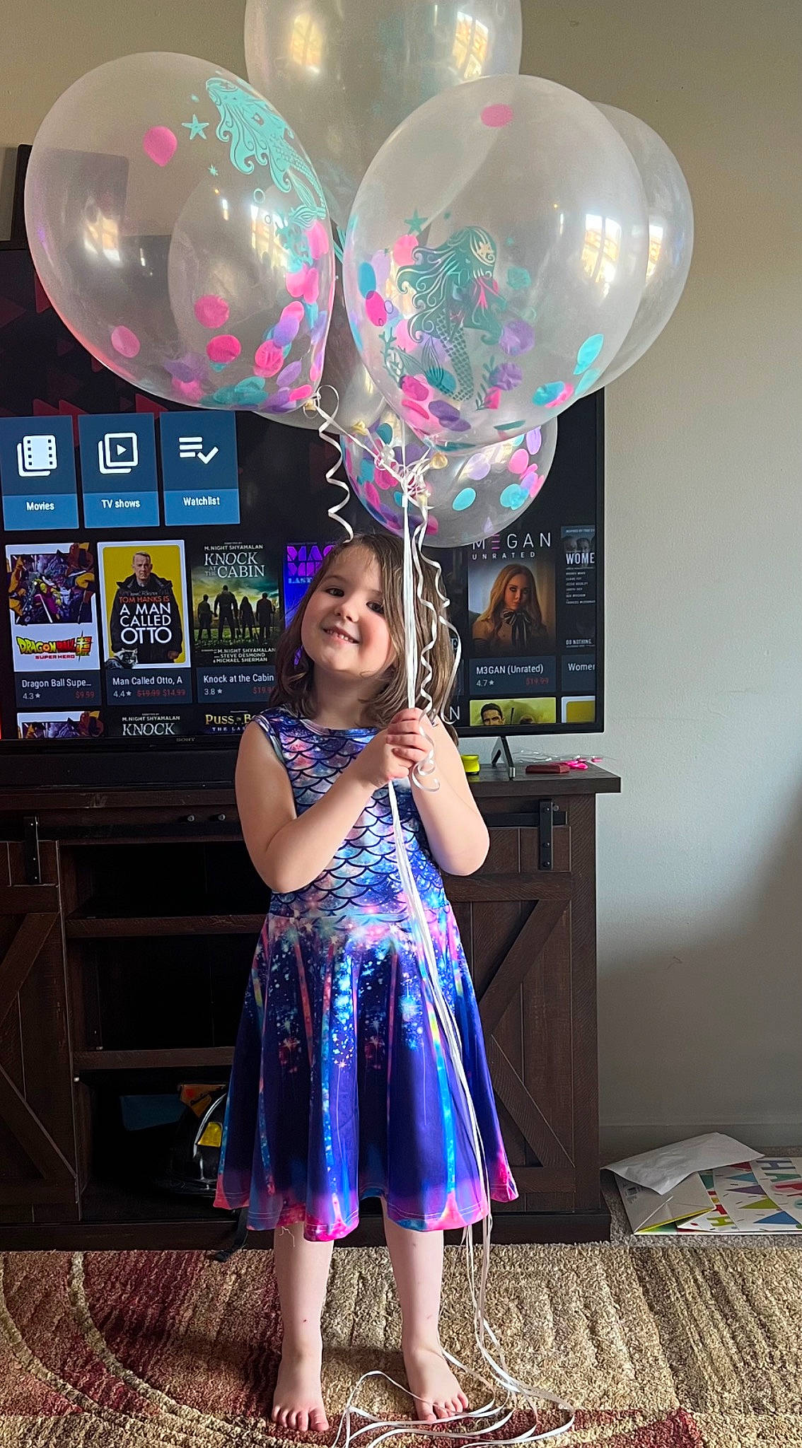 Avianna is registered to the contest to win money with this photo: balloon, clothing, design, electric_blue, event, fashion, fun, happy, hat, joy, magenta, party_supply, person, photograph, pink, purple, smile, snapshot, standing, television