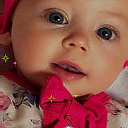 Kimber is registered to the contest to win money with this photo: baby, face, headband, pink, blue_eyes, bow, clothing, floral_pattern, closeup, sparkles, infant, cute, child, portrait, adorable, soft_lighting, skin, expression, young, fashion