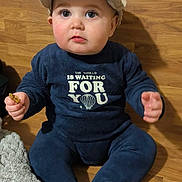 Diego participe au concours pour gagner de l'argent avec cette photo : baby, infant, child, cap, hat, navy_onesie, wood_floor, sitting, blanket, toy, hands, big_eyes, rosy_cheeks, portrait, indoor, cute, toddler, gaze, expression, clothing