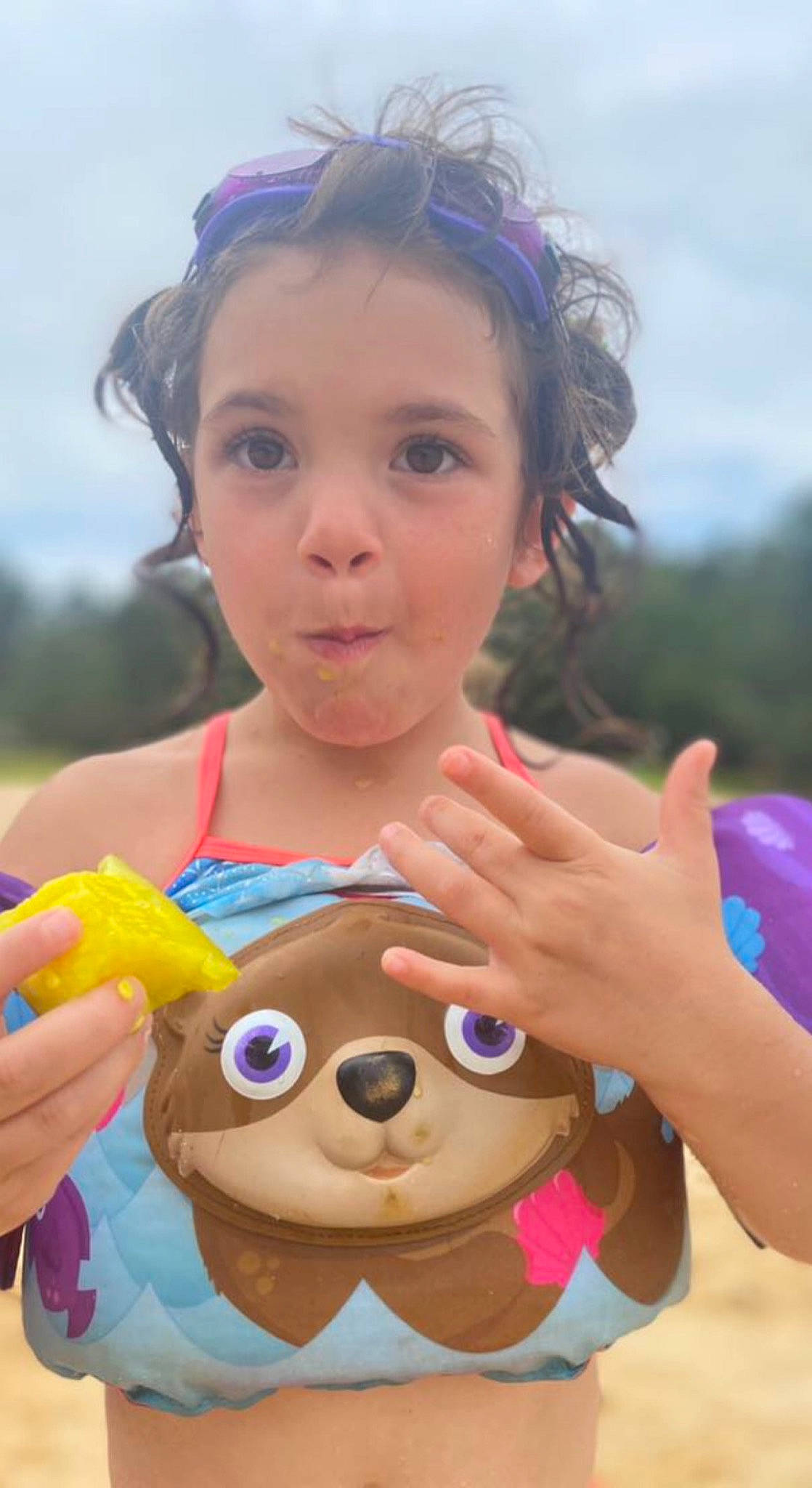 Bella Grace is registered to the contest to win money with this photo: child, facial_expression, finger, fun, gesture, grass, hand, happy, head, mouth, nail, nose, people, person, skin, sky, smile, summer, surprise, thumb