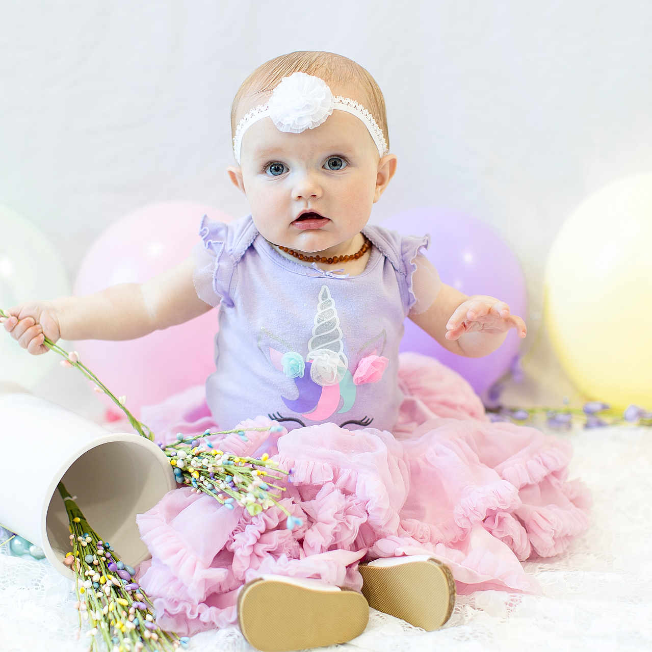 Shay joined the competition — help win amazing prizes! baby, balloon, bodypart, clothing, dress, face, finger, flower, footwear, hand, hat, head, people, person, photography, plant, portrait, shoe, sitting, sphere