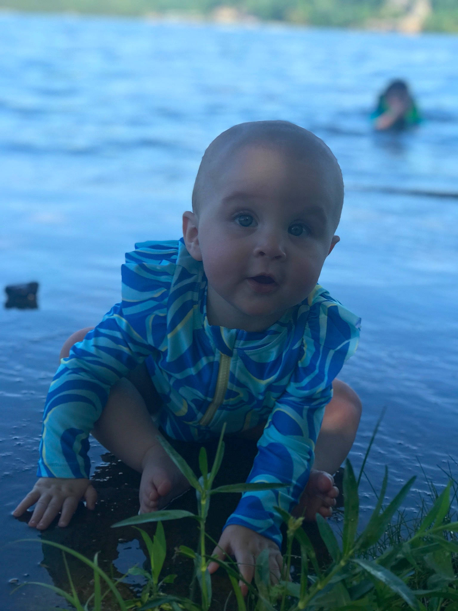Maleah joined the competition — help win amazing prizes! azure, baby, baby_toddler_clothing, child, coast, facial_expression, fun, grass, happy, horizon, lake, leisure, morning, ocean, people_in_nature, person, plant, summer, surprise, toddler