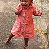 toddler, child, girl, smiling, playful, outdoor, sidewalk, concrete, grass, dress, coral, sandals, braids, purple_beads, happy, person, standing, cute, young, joyful