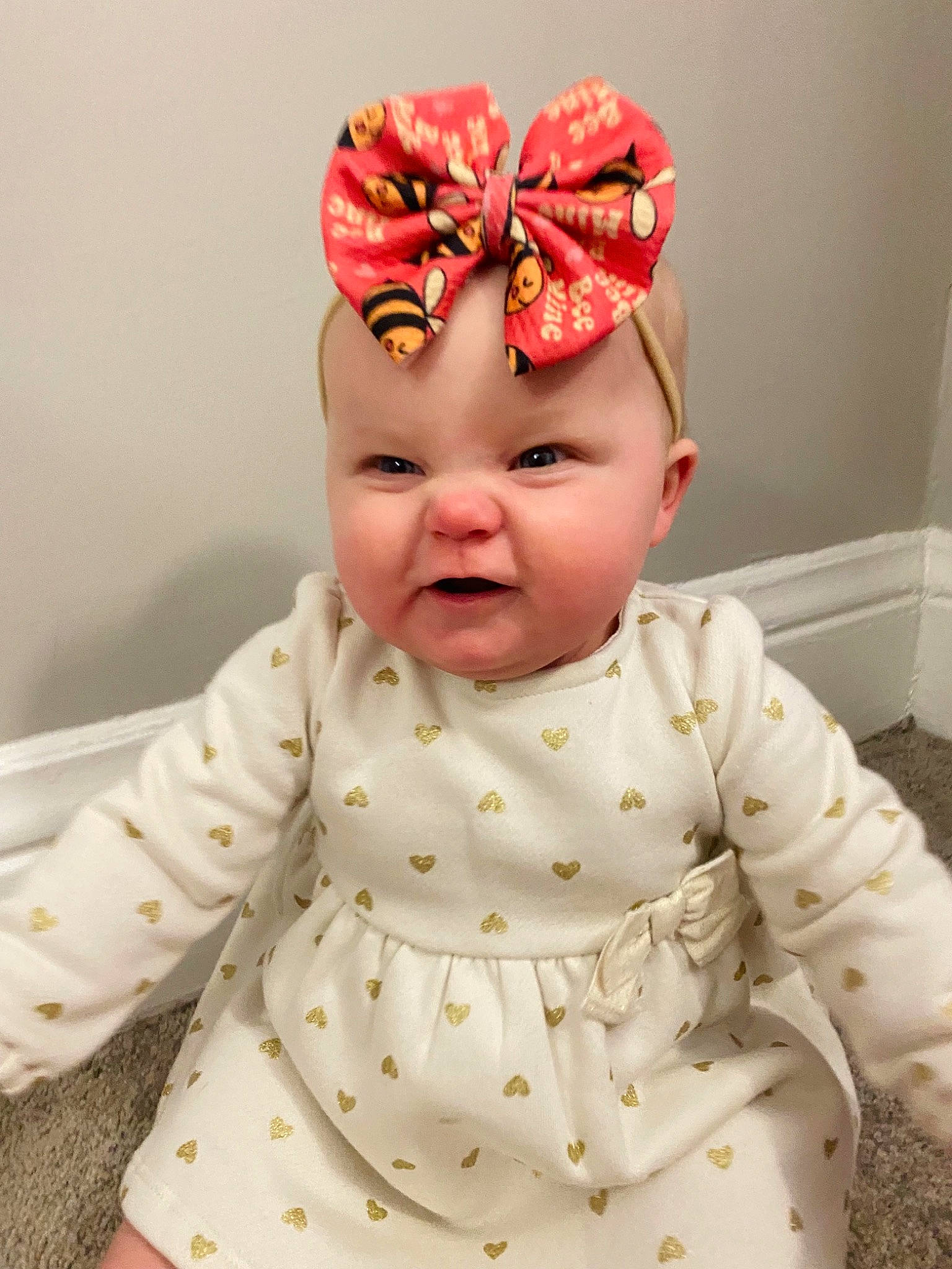 Mykenna is registered to the contest to win money with this photo: baby, baby_toddler_clothing, cap, cheek, chin, costume_hat, eye, face, goggles, hand, happy, head, headgear, headwear, lip, nose, person, skin, sleeve, toddler