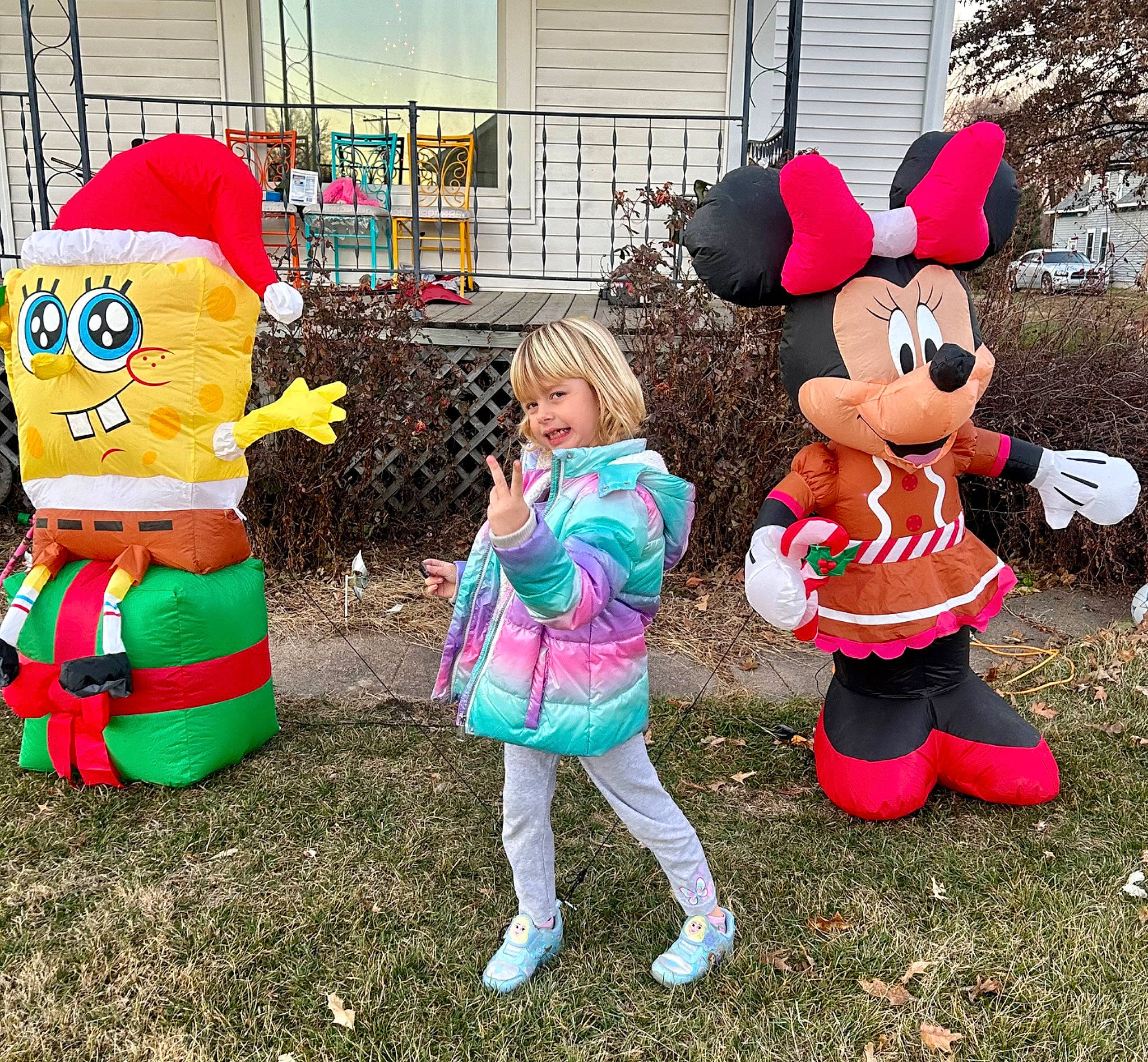 Savannah is registered to the contest to win money with this photo: child, christmas, christmas_eve, costume, costume_hat, event, fictional_character, fun, fur, grass, happy, hat, holiday, joy, lawn_ornament, leisure, magenta, mascot, person, pink