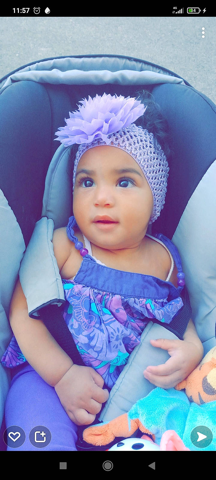 Kally participe au concours pour gagner de l'argent avec cette photo : azure, baby_toddler_clothing, blue, cap, dress, eyelash, face, facial_expression, finger, fun, happy, headgear, headwear, iris, magenta, person, pink, purple, skin, smile