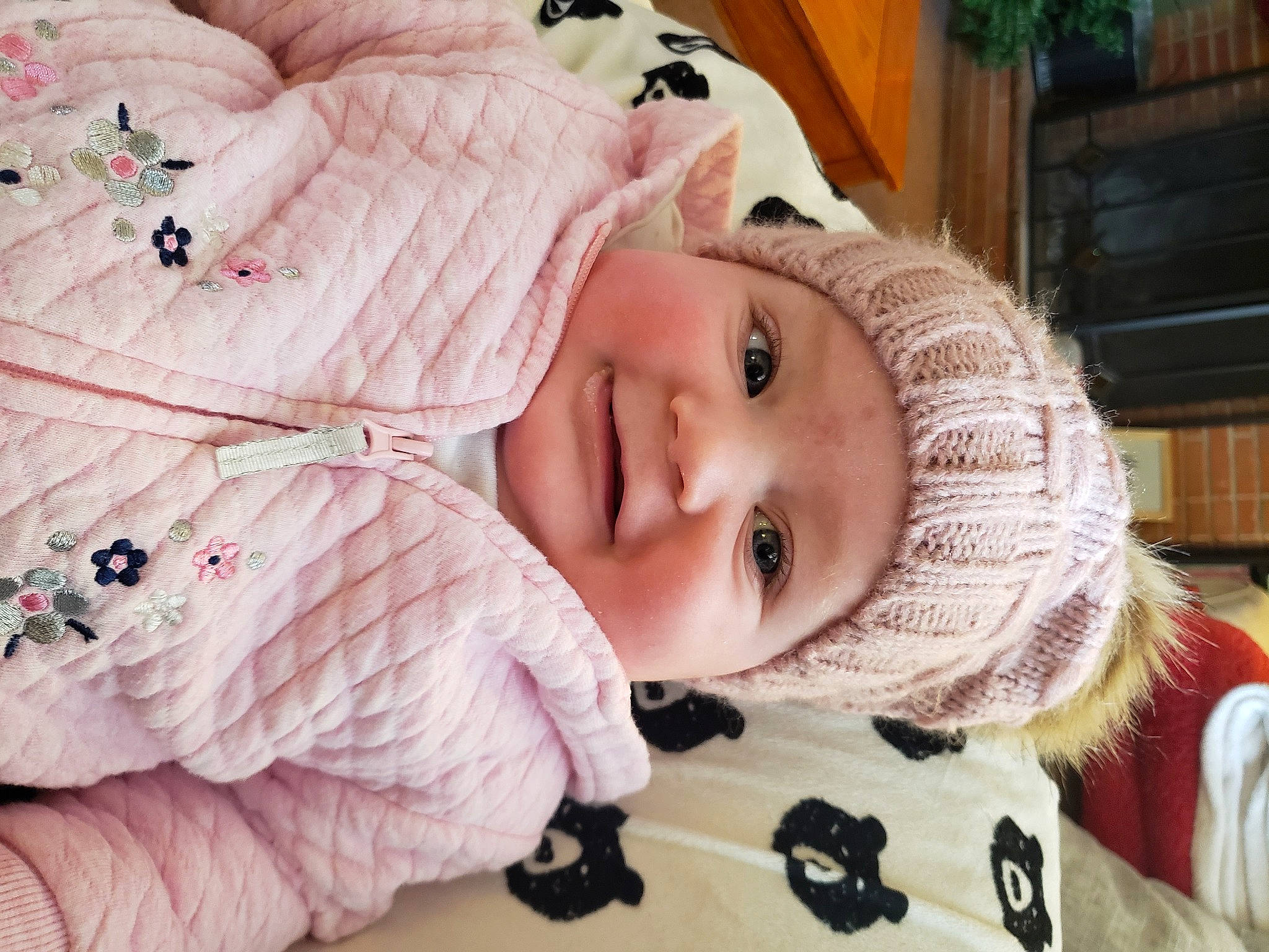 Jane joined the competition — help win amazing prizes! baby, baby_toddler_clothing, bed_sheet, bedding, bedroom, blanket, cheek, embellishment, eye, eyelash, fur, headwear, houseplant, linens, lip, person, pink, skin, textile