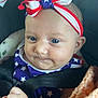 Lydiarose joined the competition — help win amazing prizes! baby, infant, blue_eyes, headband, bow, stars, red_white_blue, blanket, car_seat, safety_belt, cute, portrait, child, clothing, face, hand, indoor, closeup, expression, skin