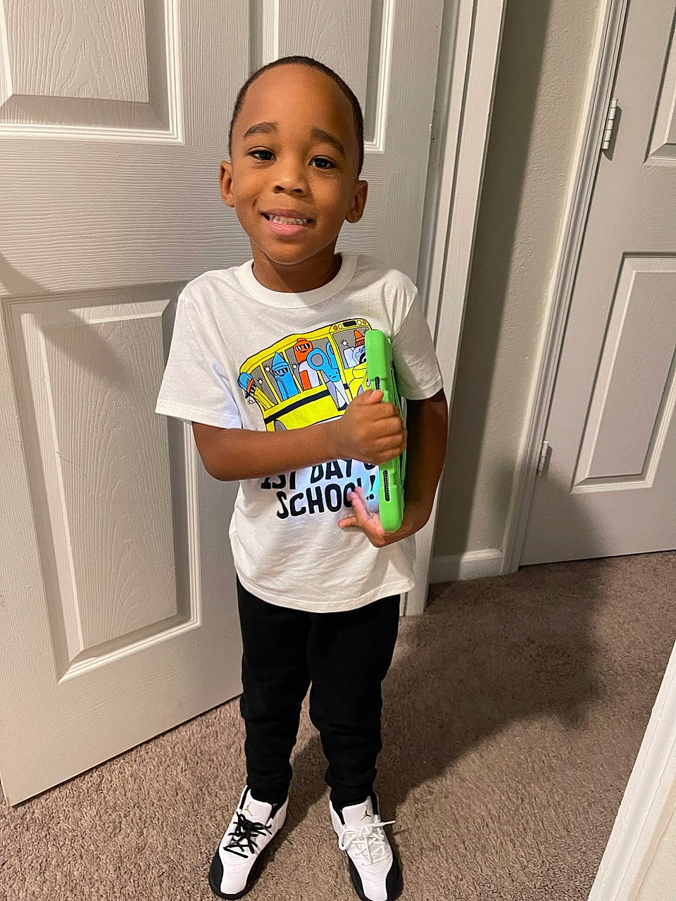 Devontae joined the competition — help win amazing prizes! active_pants, arm, baby_toddler_clothing, child, clothing, cool, fashion_design, flooring, fun, happy, joint, joy, knee, person, shoulder, sleeve, smile, sportswear, standing, sweatpant
