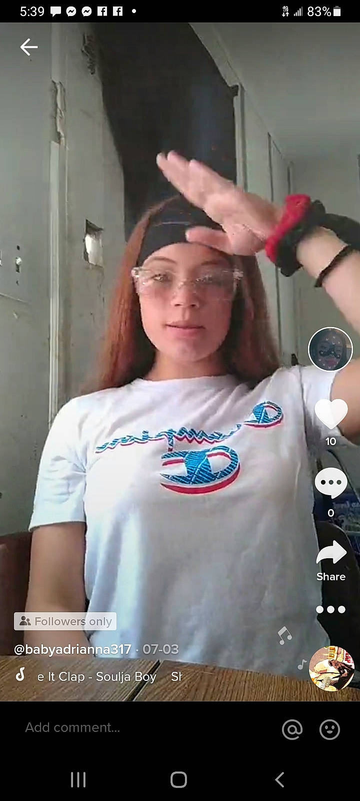 Adrianna is registered to the contest to win money with this photo: chest, cool, elbow, eyewear, facial_expression, fashion_design, fun, gesture, hairstyle, headwear, human, joint, mouth, muscle, neck, person, shoulder, sleeve, street_fashion, t_shirt