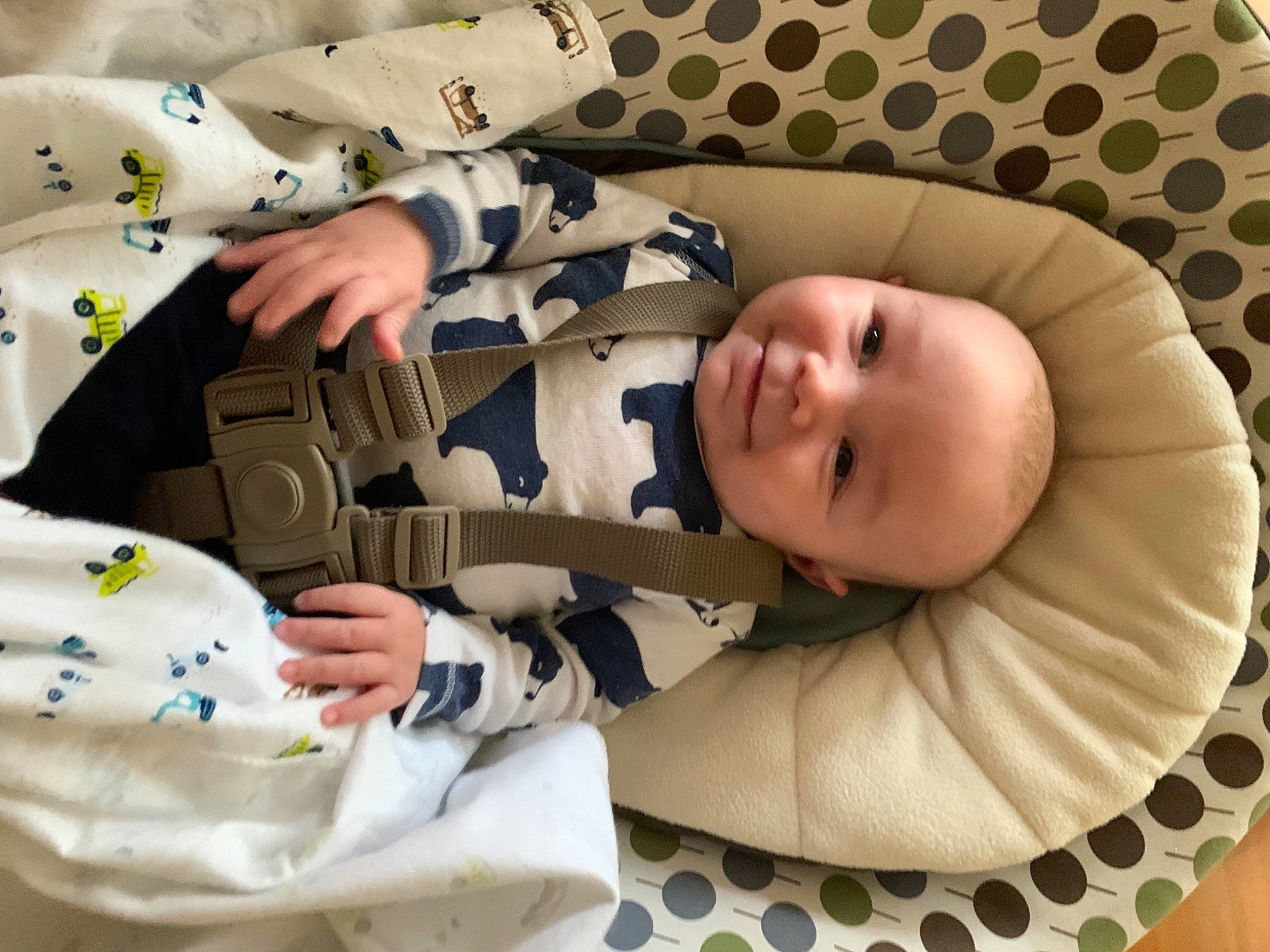 Colten is registered to the contest to win money with this photo: baby, baby_products, baby_safety, baby_sleeping, baby_toddler_clothing, child, comfort, happy, linens, pattern, person, product, room, sleeve, smile, textile, toddler, wood