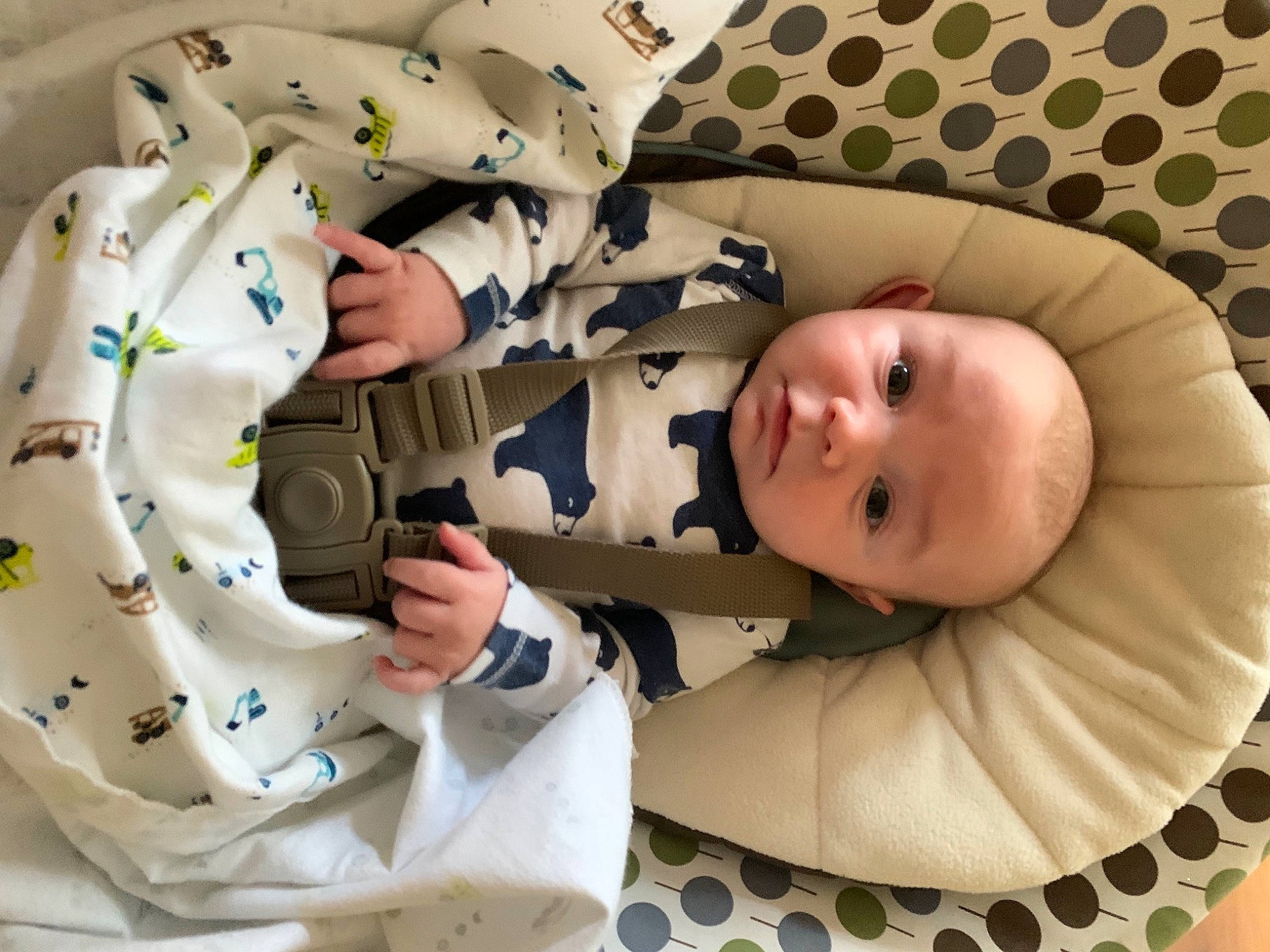 Colten joined the competition — help win amazing prizes! baby, baby_products, baby_safety, baby_toddler_clothing, child, comfort, couch, linens, pattern, person, room, sleeve, smile, toddler, wood