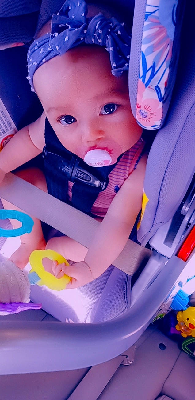 Amelia joined the competition — help win amazing prizes! azure, baby, baby_carriage, baby_toddler_clothing, blue, child, fun, happy, iris, light, material_property, mouth, orange, person, pink, product, purple, skin, toddler, violet