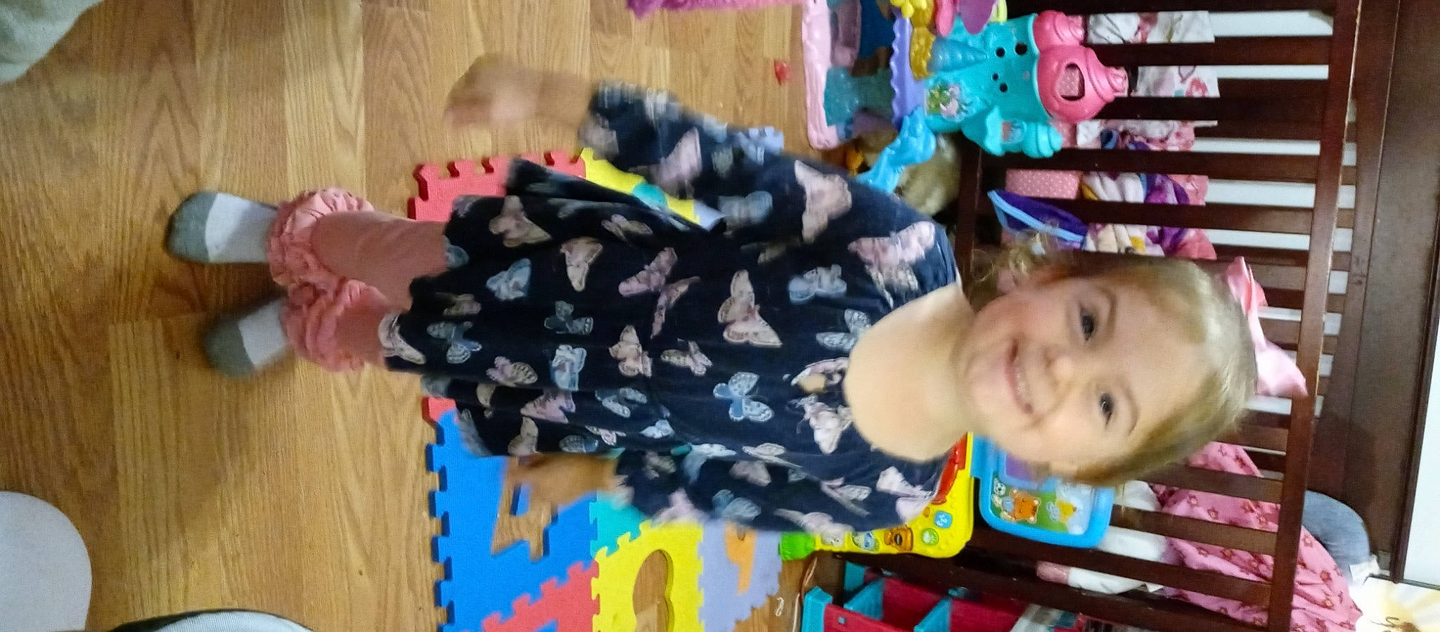 Azlynn joined the competition — help win amazing prizes! baby, baby_toddler_clothing, child, fun, happy, joy, nightwear, pajamas, pattern, person, play, room, sleeve, smile, textile, toddler, tree