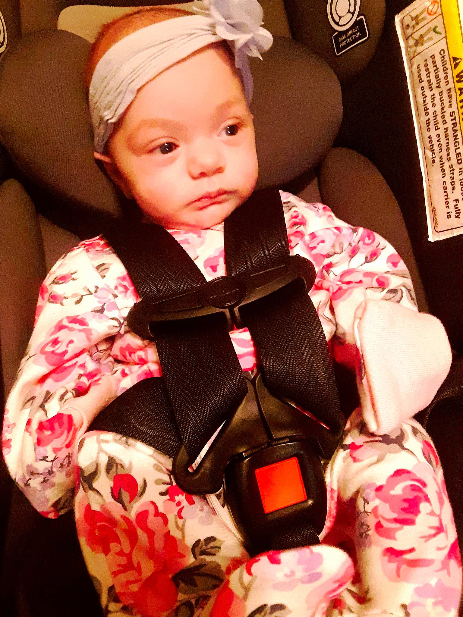 Madalyn joined the competition — help win amazing prizes! baby, baby_toddler_clothing, cap, car_seat, child, dress, face, fashion, fashion_design, hand, happy, hat, head, headgear, headwear, human_body, jewellery, person, pink, skin