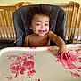Trenton joined the competition — help win amazing prizes! toddler, child, high_chair, paint, pink_paint, messy, face, hand, curly_hair, nursery, crib, wooden_crib, smile, happy, indoor, play, baby, expression, activity, seat