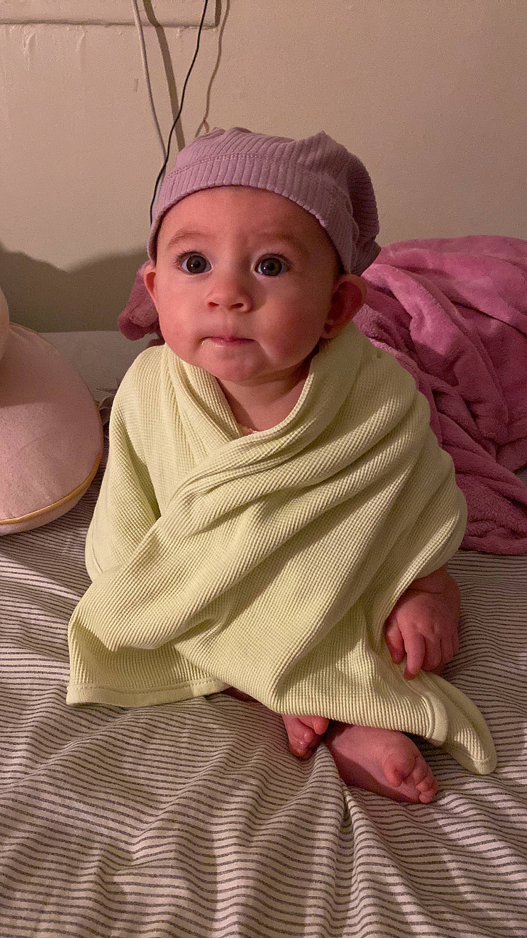 Alaiyah joined the competition — help win amazing prizes! baby, baby_toddler_clothing, cap, cheek, child, chin, comfort, eyebrow, face, fashion_accessory, flooring, headgear, headwear, linens, lip, person, pink, skin, sleeve, smile