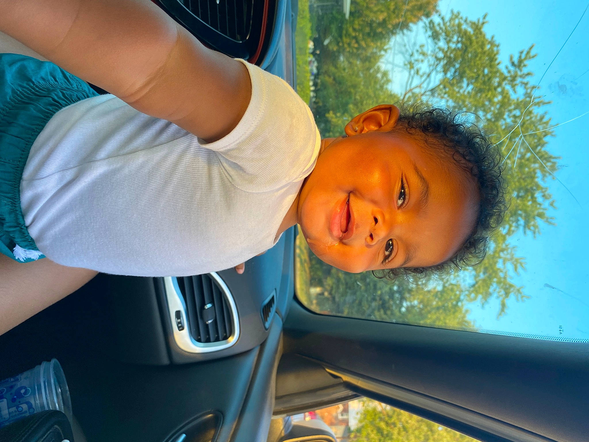 Khalid Fleming Jr is registered to the contest to win money with this photo: automotive_exterior, automotive_lighting, azure, blue, electric_blue, fun, grass, happy, leisure, motor_vehicle, person, plant, sky, smile, summer, toddler, tree, vehicle, vehicle_door, water