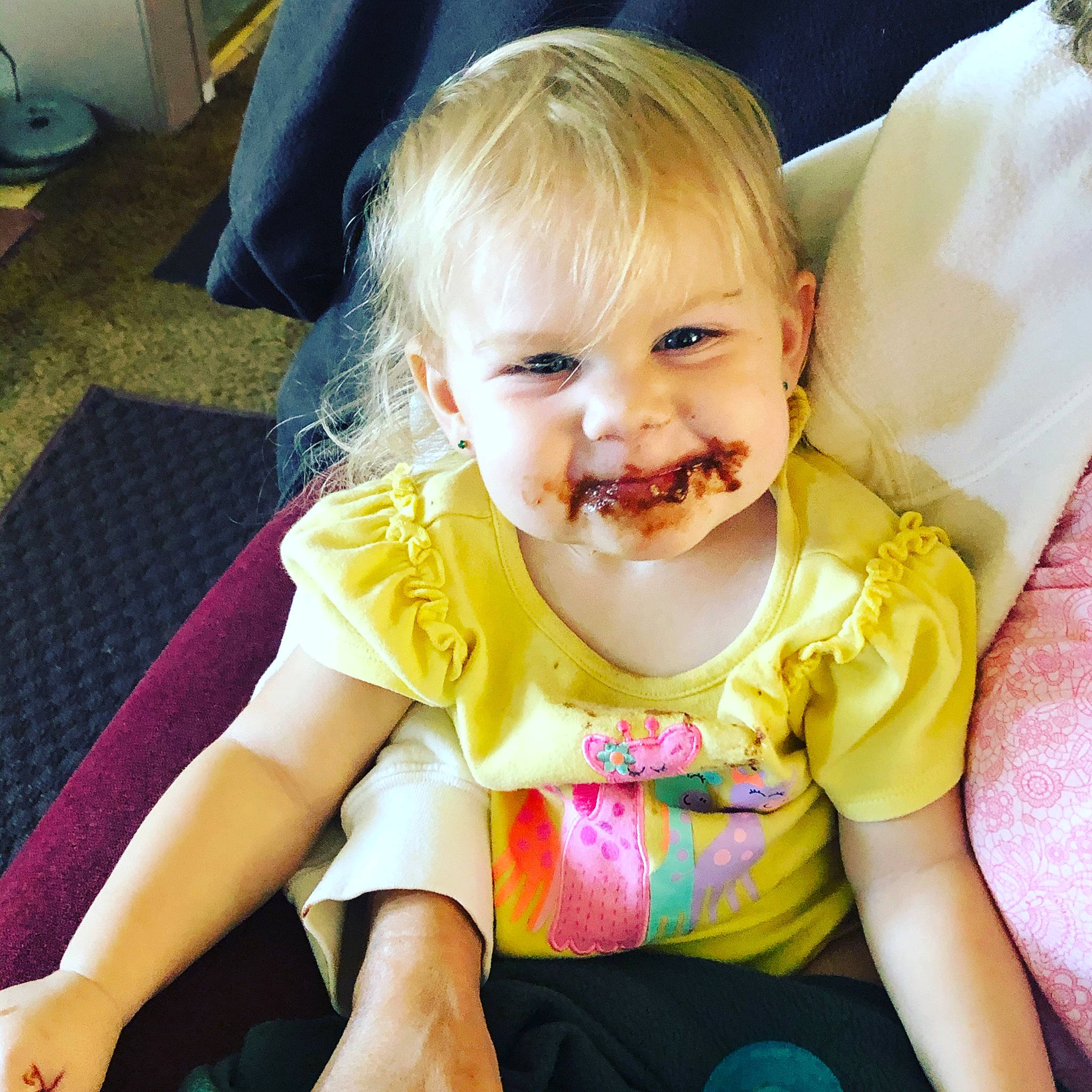 Katelynn is registered to the contest to win money with this photo: baby, cheek, child, ear, eye, face, facial_expression, fun, happy, head, joy, laugh, nose, person, play, sitting, skin, smile, toddler