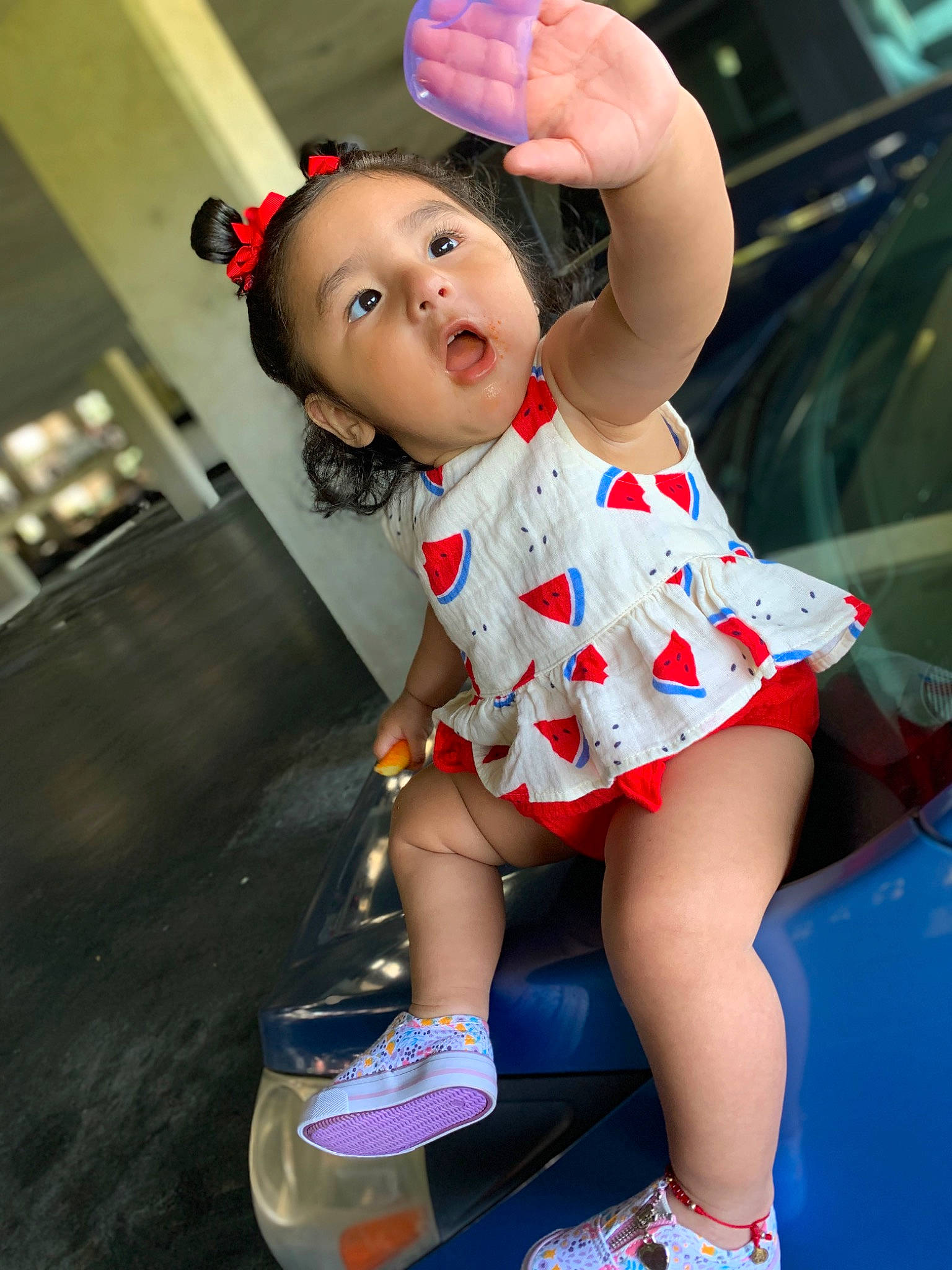 Ximena joined the competition — help win amazing prizes! baby, baby_toddler_clothing, beauty, child, dress, entertainment, flash_photography, fun, happy, human_leg, joint, leg, leisure, lip, magenta, person, pink, shoe, skin, surprise