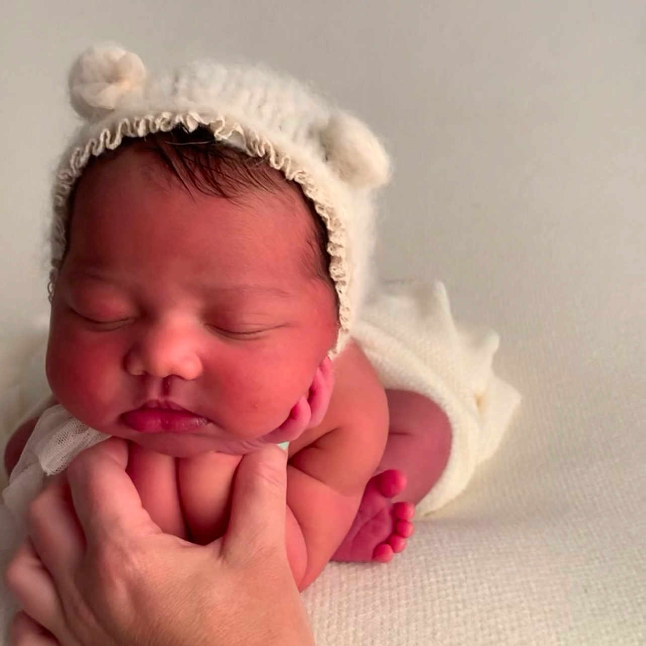 Harley Mae joined the competition — help win amazing prizes! baby, baby_sleeping, baby_toddler_clothing, cheek, child, comfort, finger, flash_photography, gesture, happy, headgear, linens, lip, nail, nose, pink, skin, smile, thumb, toddler