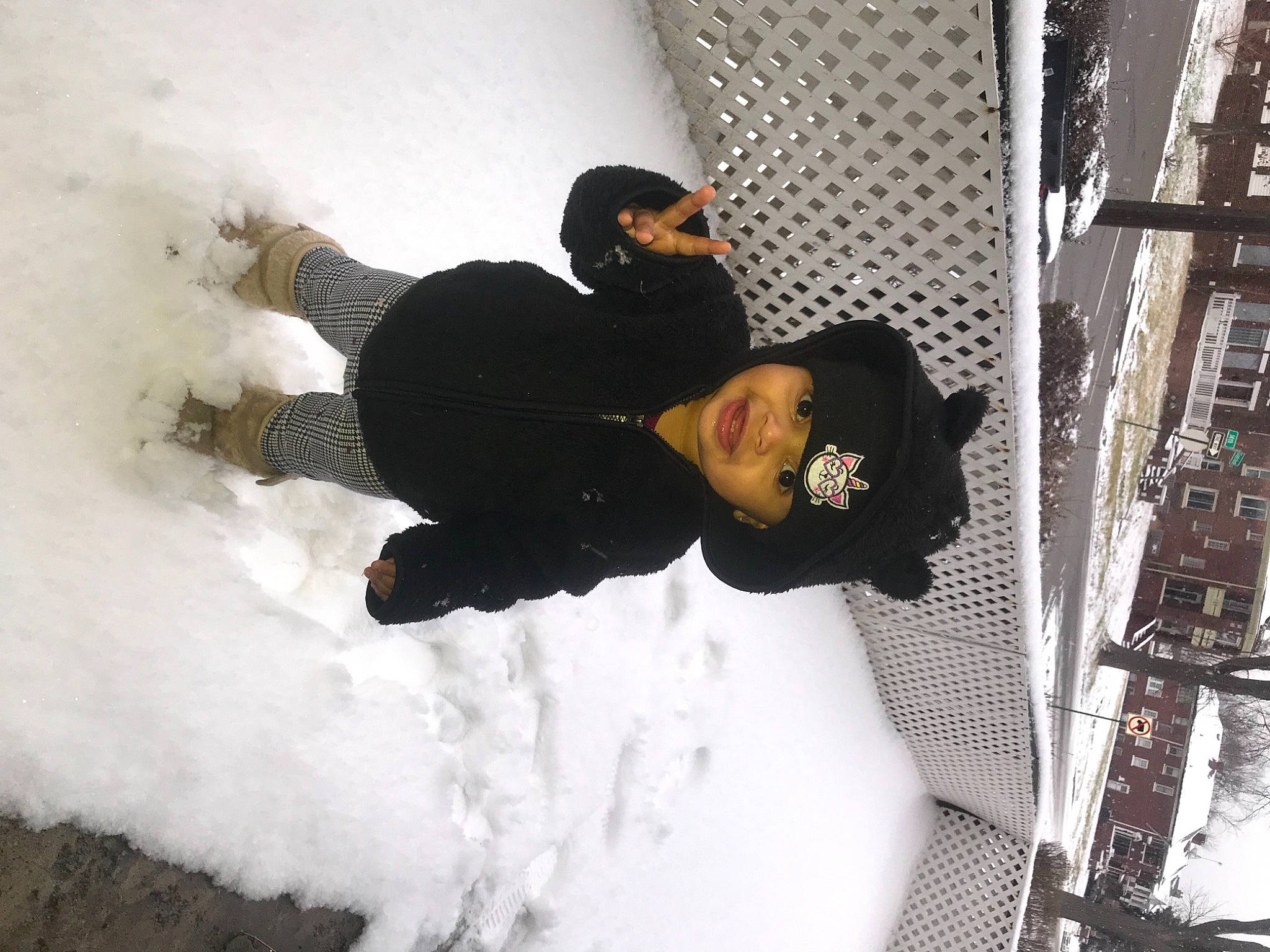 Amelie joined the competition — help win amazing prizes! comfort, event, freezing, fun, fur, hat, headwear, person, playing_in_the_snow, precipitation, recreation, smile, snow, winter, winter_storm