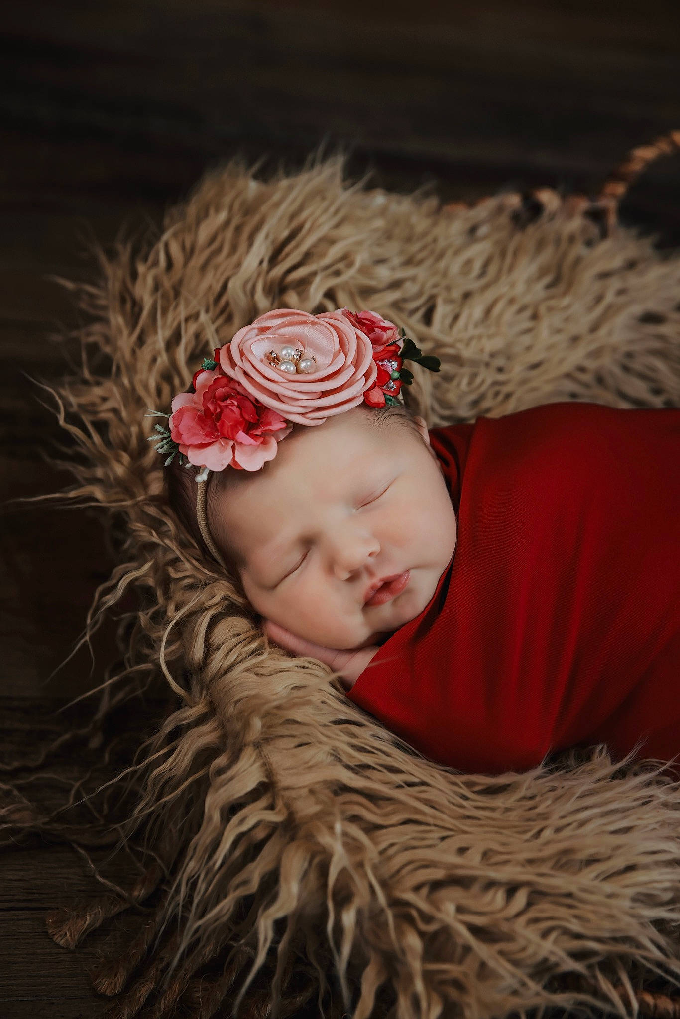 Everly joined the competition — help win amazing prizes! baby, baby_toddler_clothing, brown_hair, close_up, costume_hat, eye, fashion_accessory, flash_photography, fur, hair_accessory, headband, headgear, headpiece, lip, magenta, peach, person, petal, toddler, wood