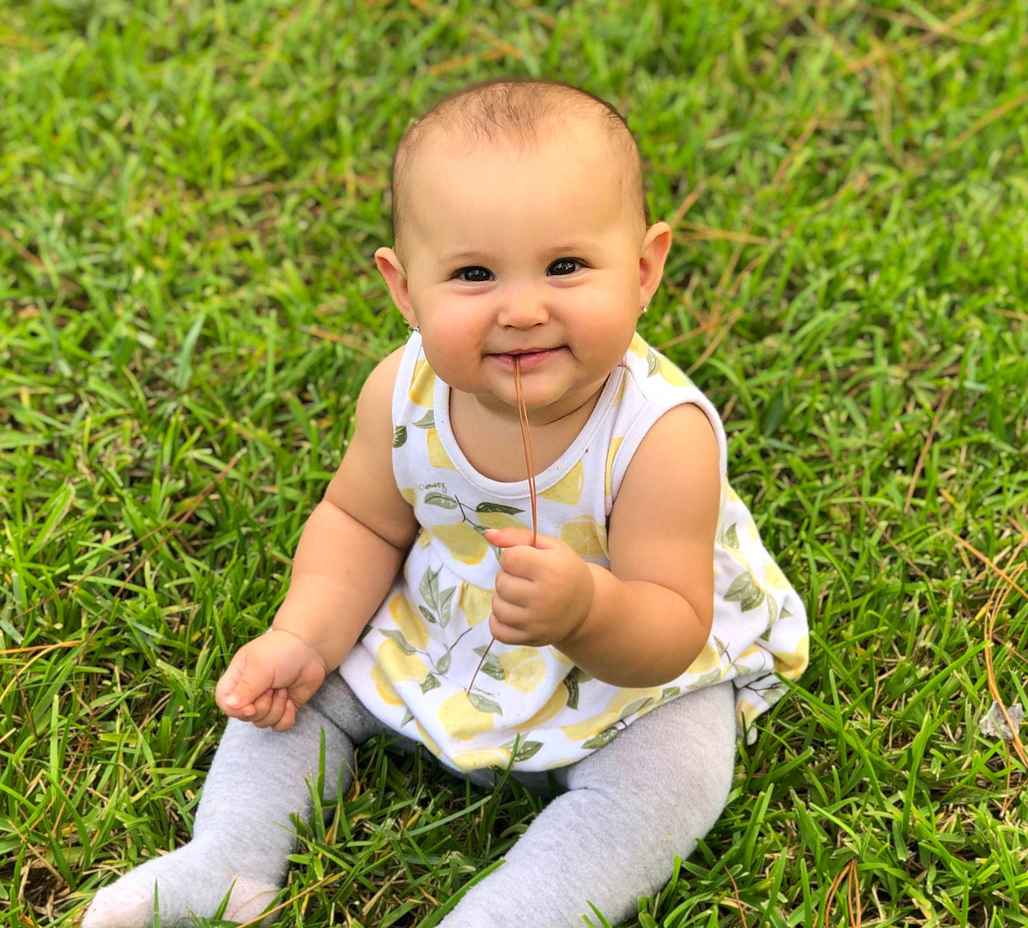 Haya is registered to the contest to win money with this photo: baby, baby_toddler_clothing, child, child_model, face, grass, grass_family, happy, head, joy, lawn, meadow, people_in_nature, person, photography, plant, play, product, sitting, skin