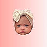 Khloe is registered to the contest to win money with this photo: baby, face, headband, bow, child, portrait, pink_background, floating_head, cute, expression, infant, skin, eyes, lips, headwear, isolated, closeup, soft_colors, studio_style, adorable