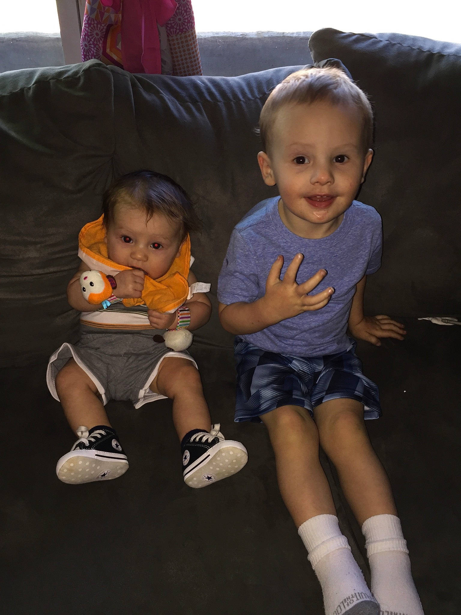 Brantley joined the competition — help win amazing prizes! baby, cheek, child, daughter, eye, family, fun, head, leg, people, person, play, sibling, sitting, skin, smile, standing, t_shirt, toddler, vacation